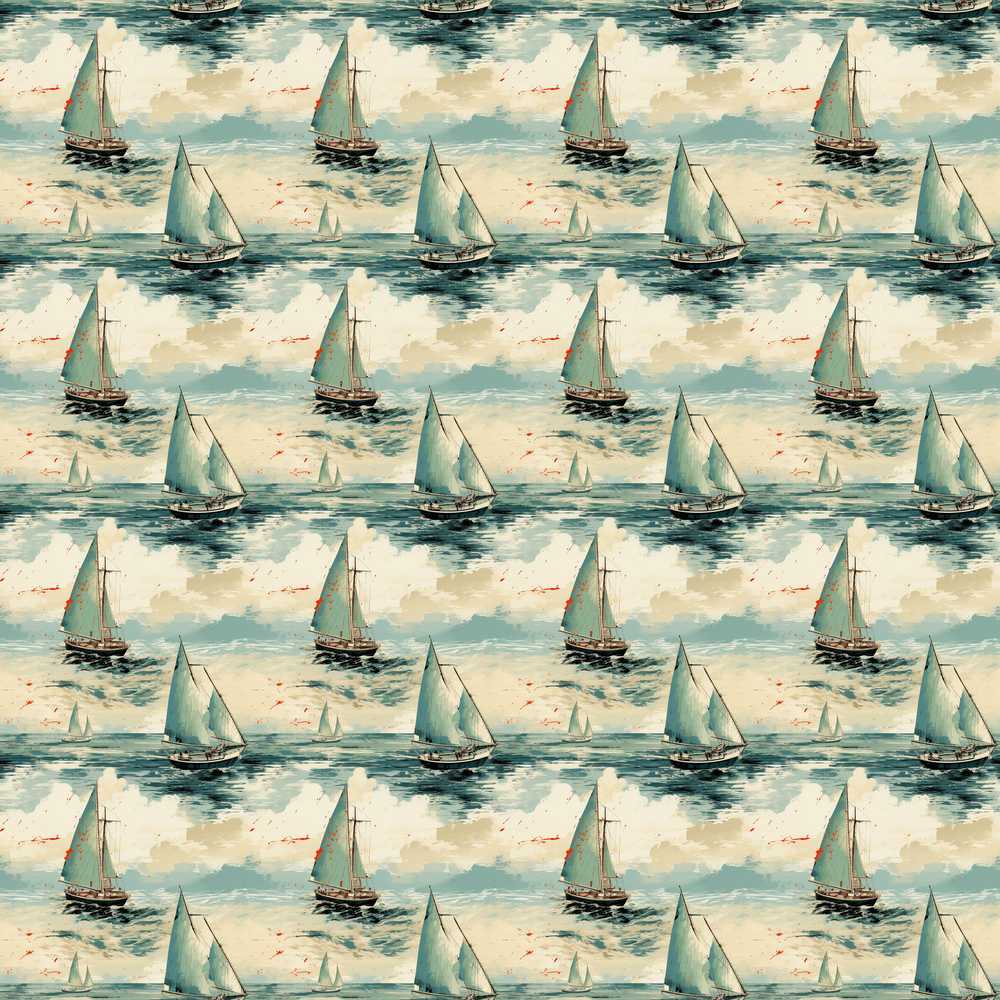 Classic Sailboats Sea Painting Style Coastal Illustration Pattern