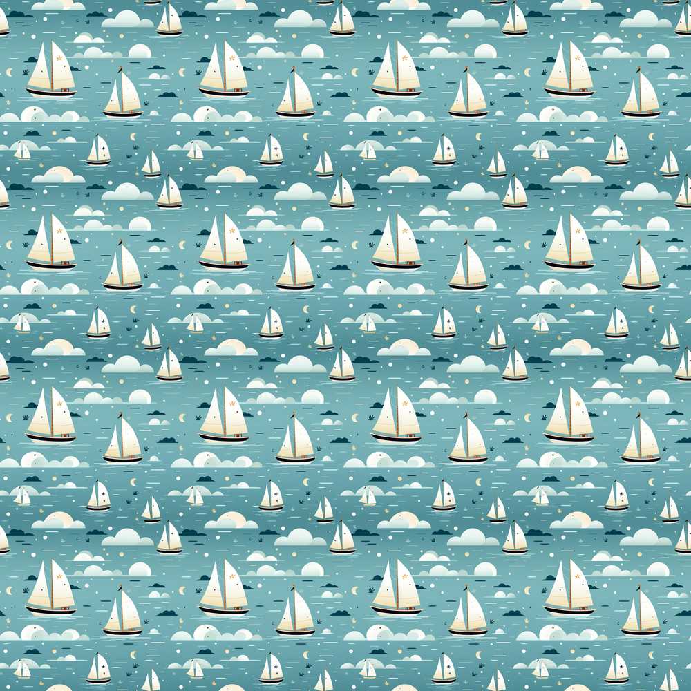 Cute Sailing Boats Sky Clouds Decorative Repeat Pattern