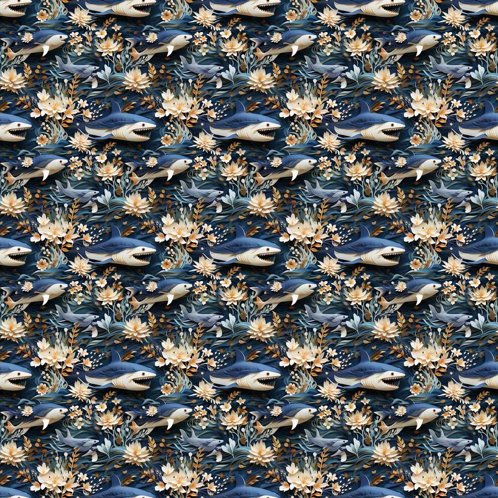 Elegant Sharks Floral Ocean Wildflower Pattern Botanical