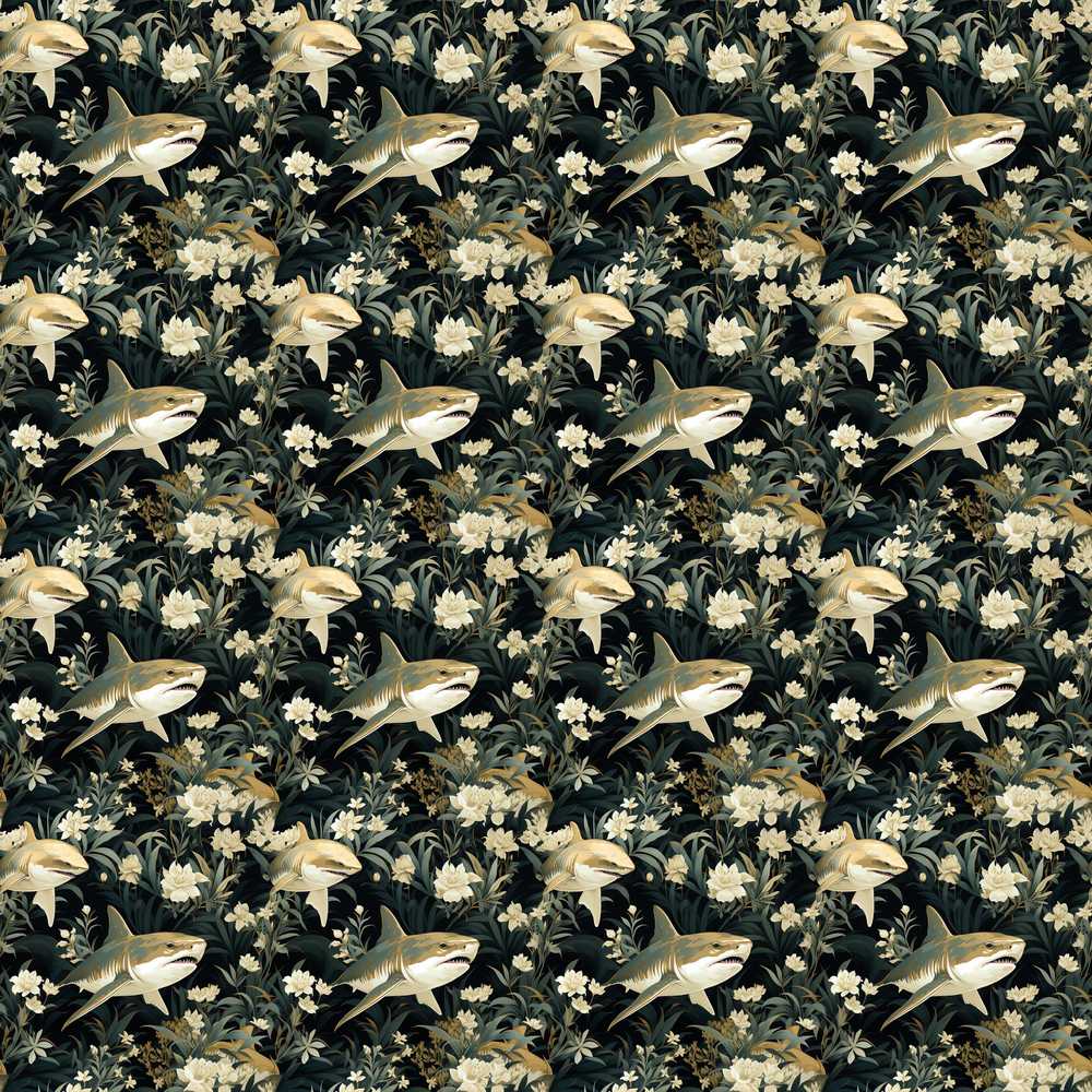 Vintage Sharks Dark Floral Wildflower Pattern Botanical