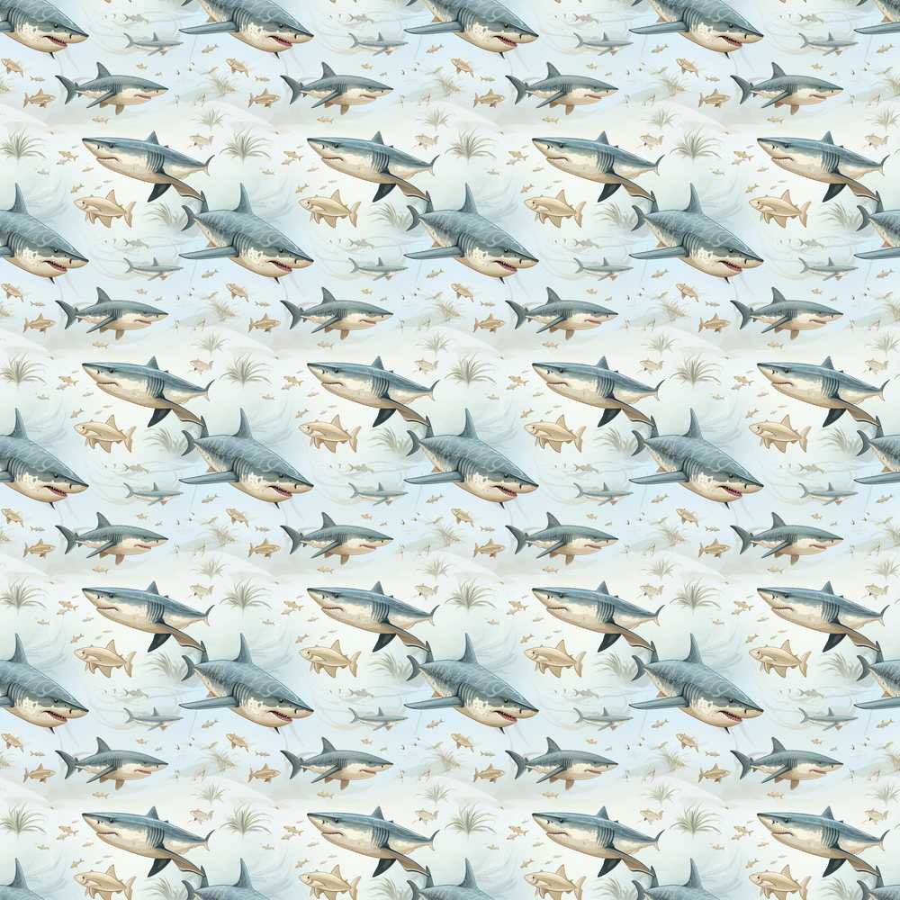 Realistic Sharks Ocean Fish Coastal Illustration Pattern Design
