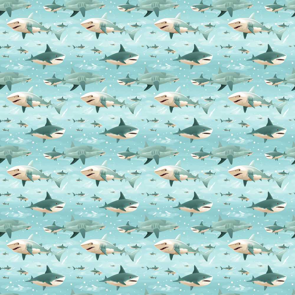 Cartoon Sharks Blue Ocean Coastal Illustration Pattern Design