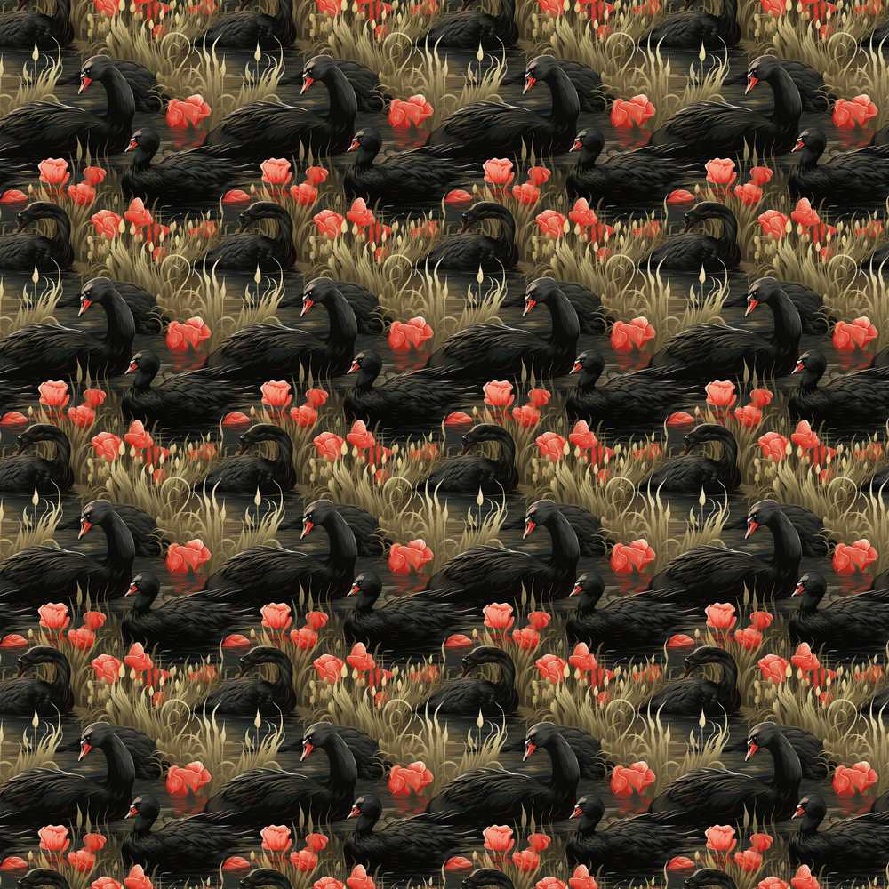Black Swan Red Flowers Nature Wildflower Pattern Botanical