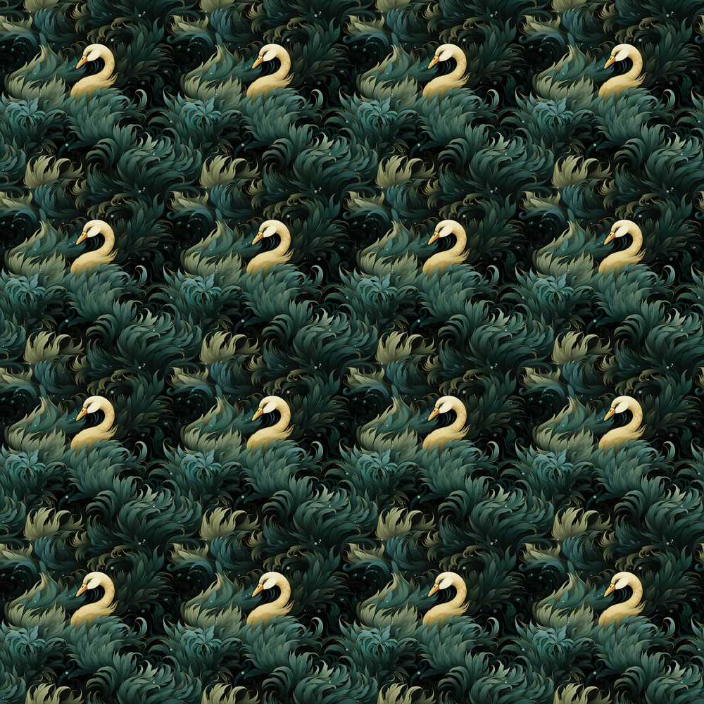 Elegant Swan Dark Feather Decorative Repeat Pattern Design