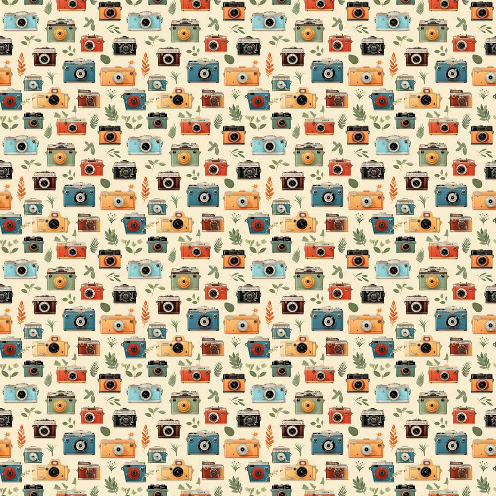 Colorful Cameras with Leaves Wildflower Pattern Botanical