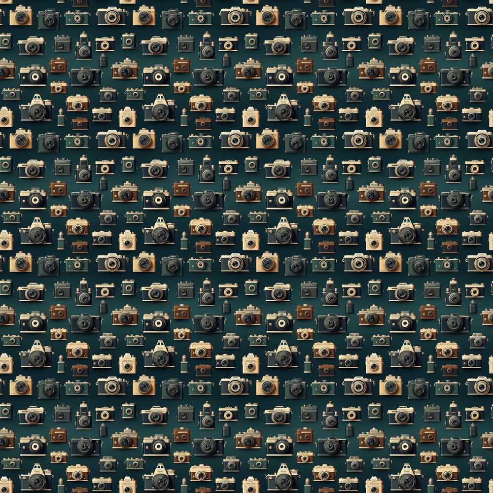 Vintage Camera Collection Green Background Decorative Repeat Pattern