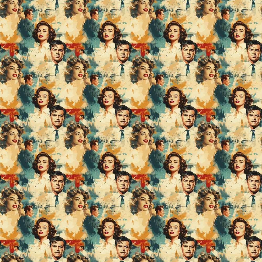 Hollywood Glamour Couples Portrait Decorative Repeat Pattern Design
