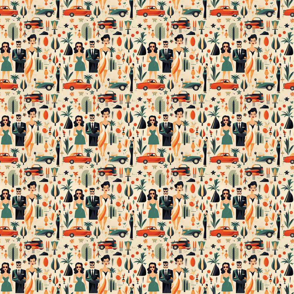 Mid Century Fashion People Cars Abstract Art Texture