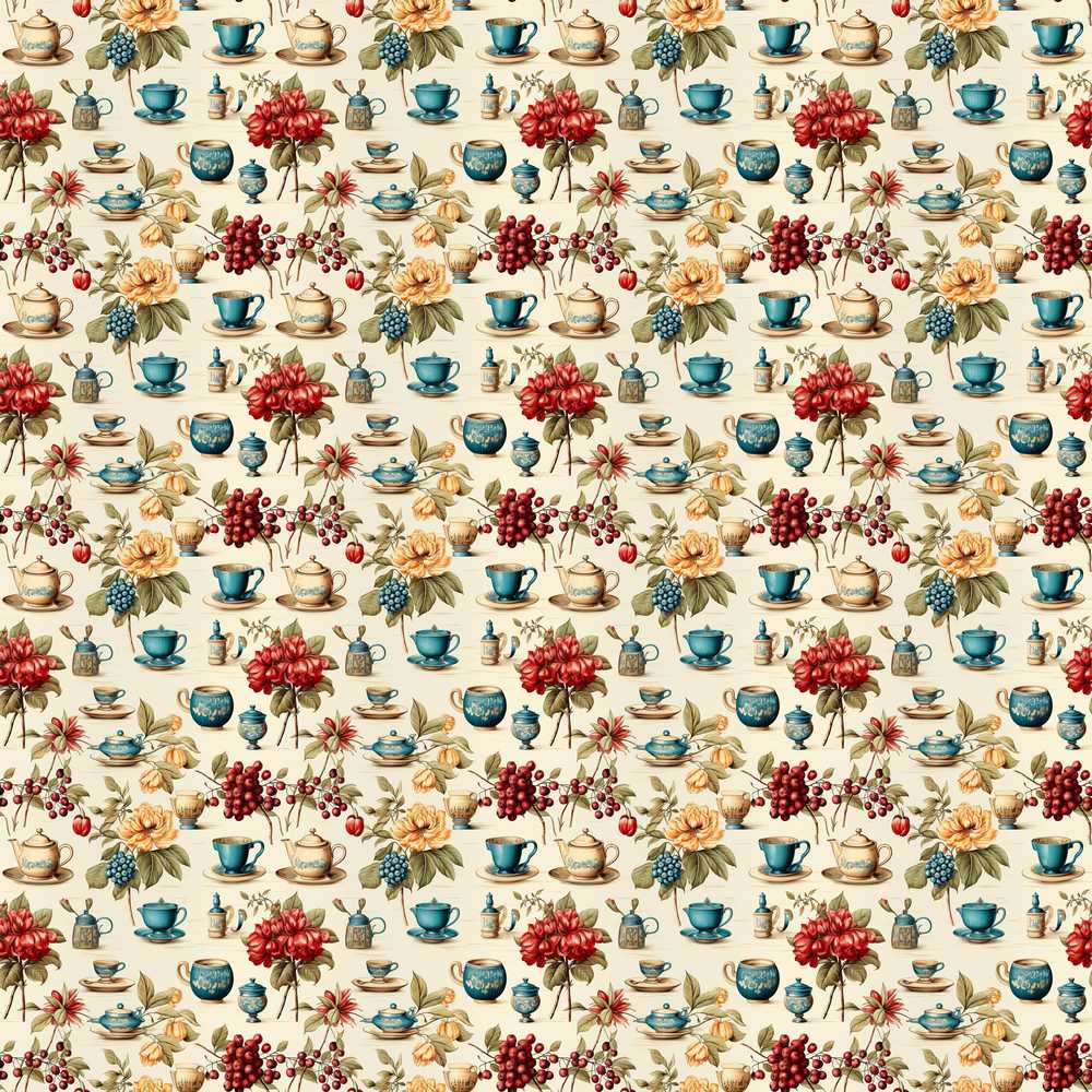Floral Tea Cups Vintage Botanical Garden Wildflower Pattern