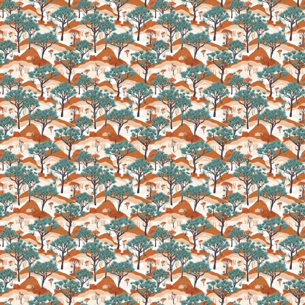 Desert Landscape Trees Nature Decorative Repeat Pattern Design