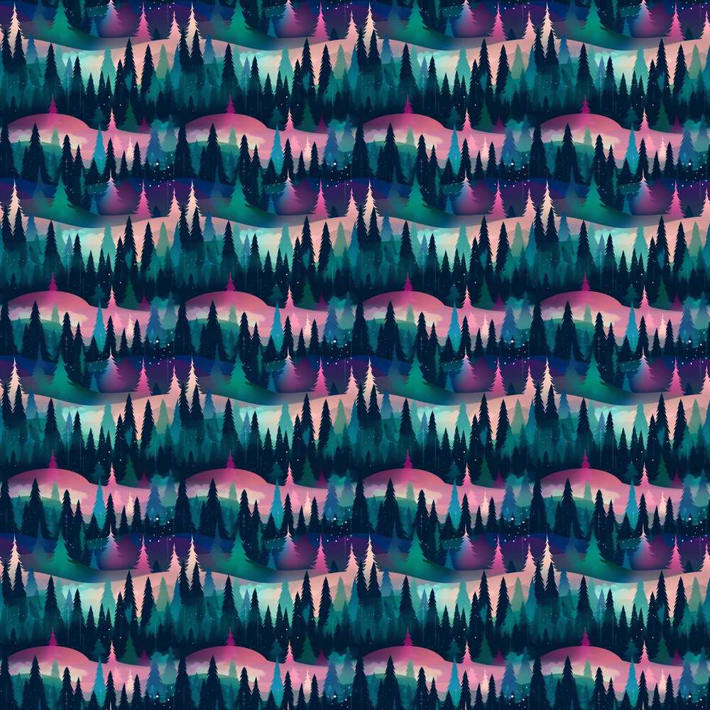 Colorful Pine Forest Dreamscape Decorative Repeat Pattern Design