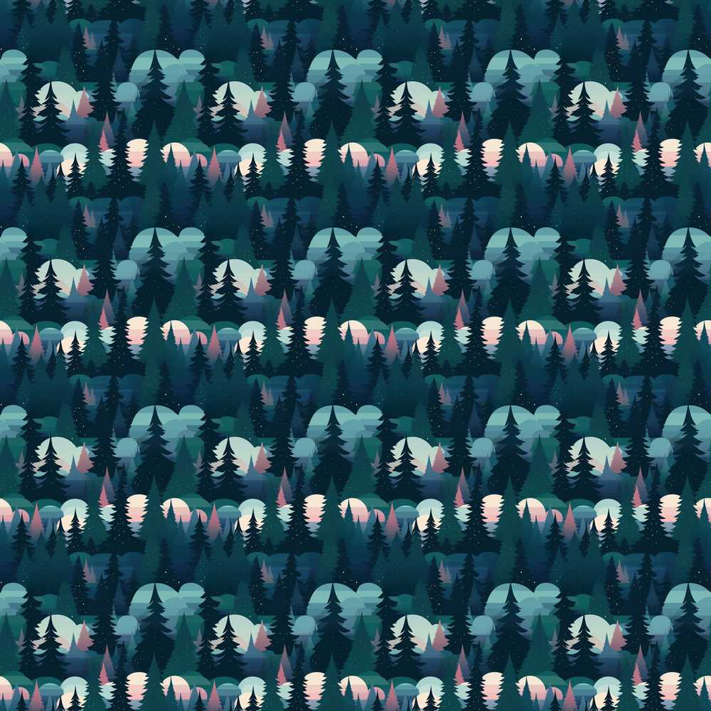 Moonlit Forest Silhouette Pattern Decorative Repeat Design