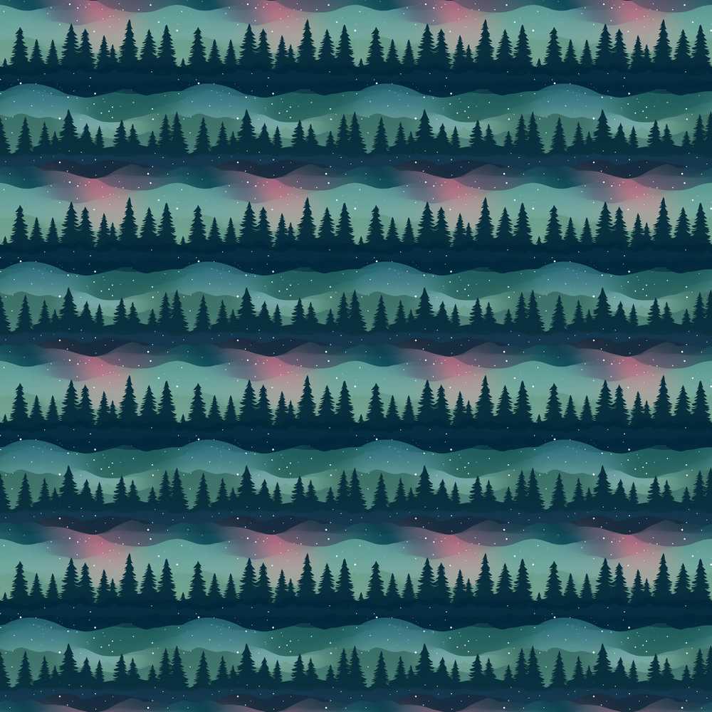 Starry Night Pine Trees Landscape Decorative Repeat Pattern