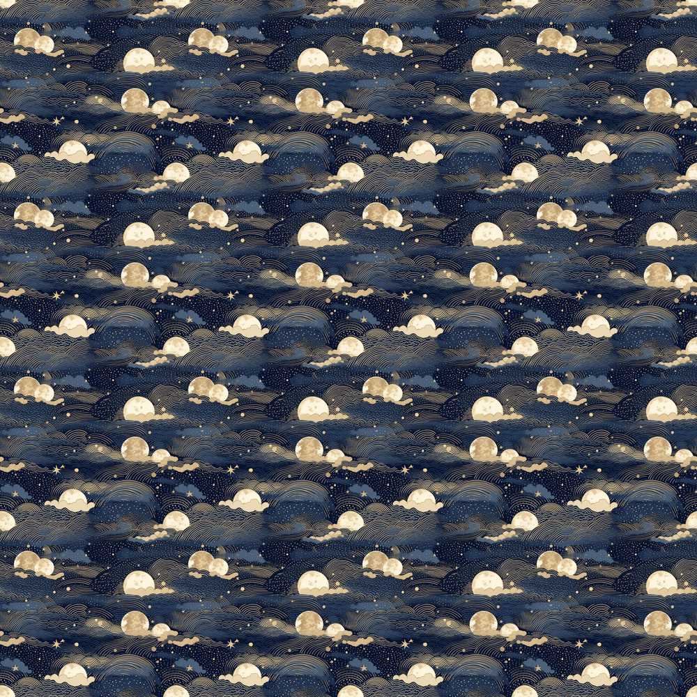 Moonlit Clouds Starry Night Sky Decorative Repeat Pattern