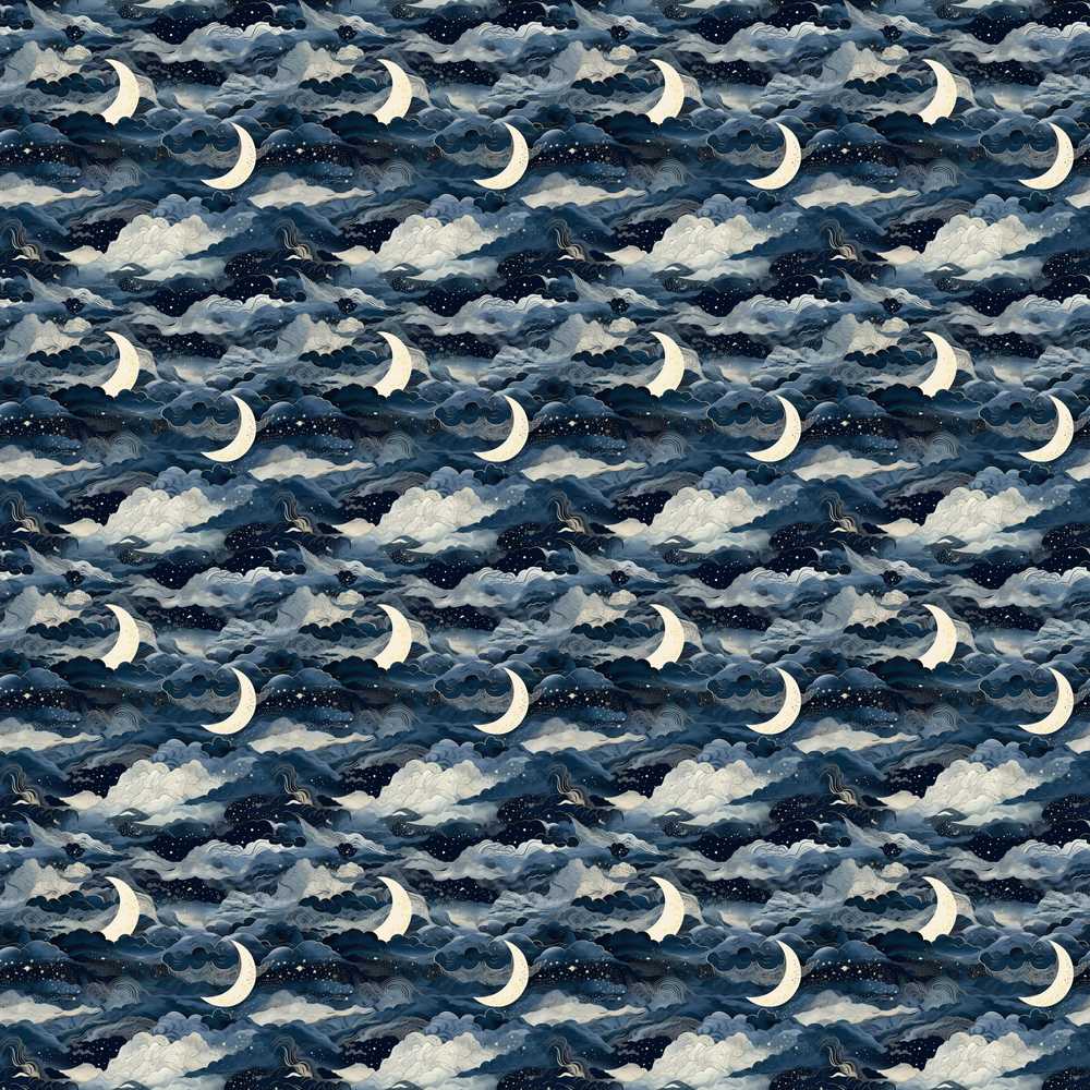 Mystic Crescent Moon Cloudy Night Cosmic Illustration Pattern