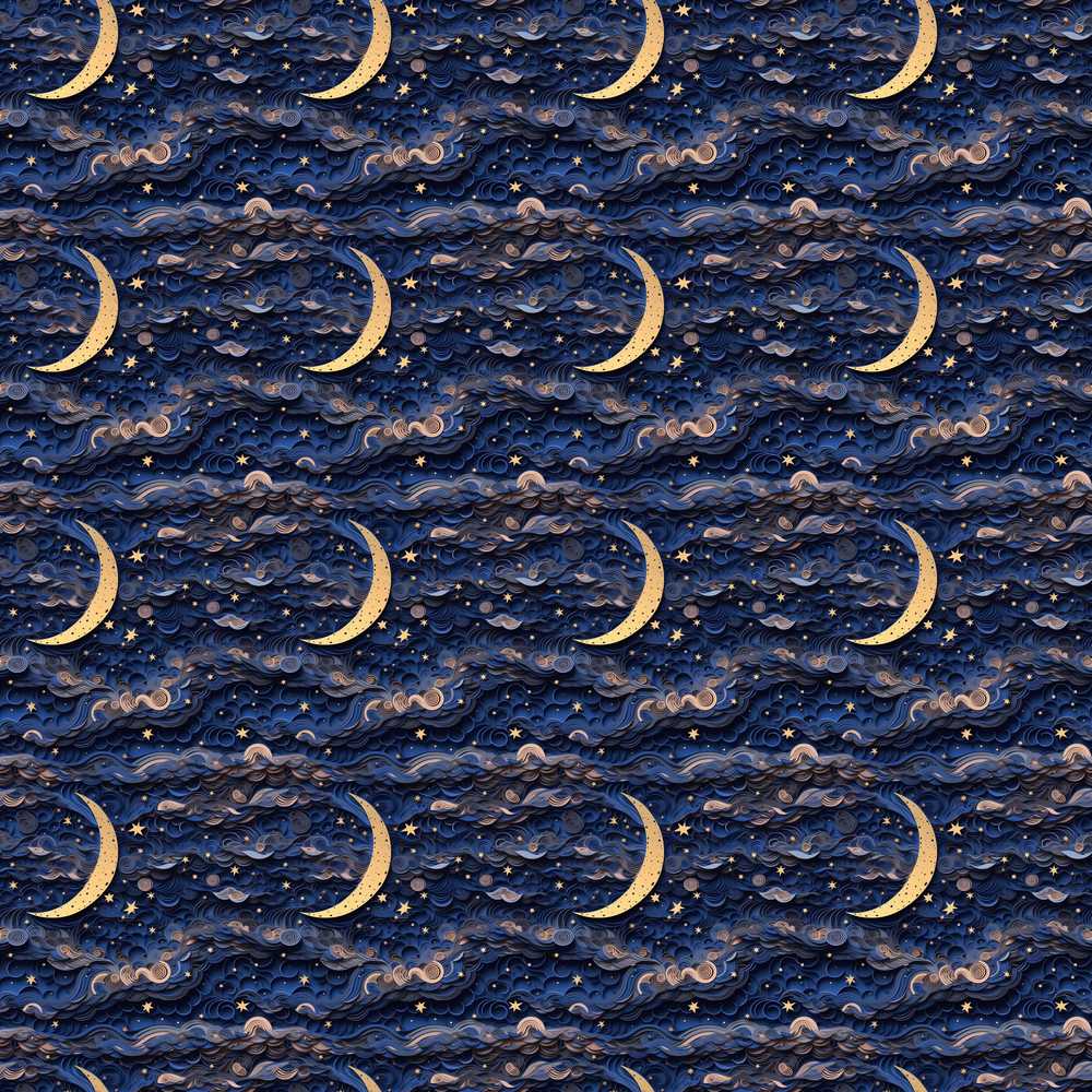 Celestial Crescent Moon Cloud Waves Starry Night Cosmic