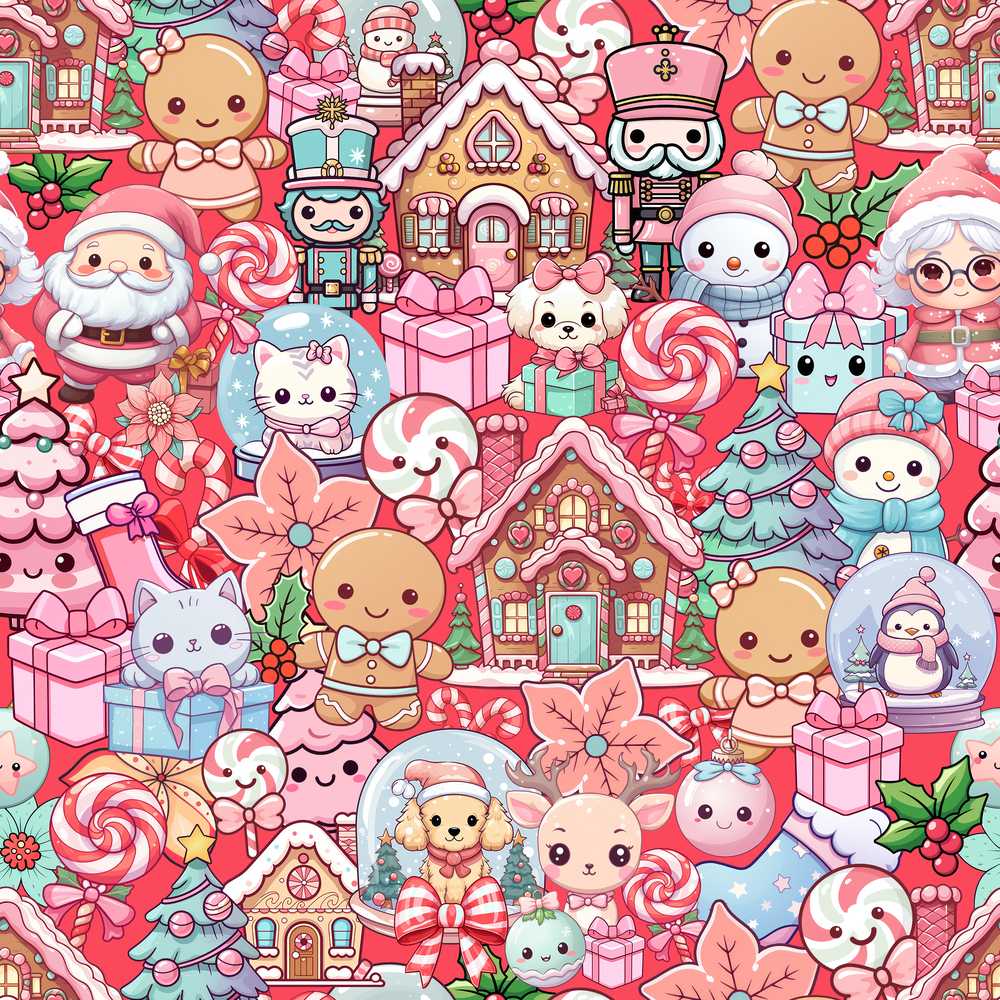 Cute Kawaii Christmas Gingerbread Candy Characters Festive Holiday