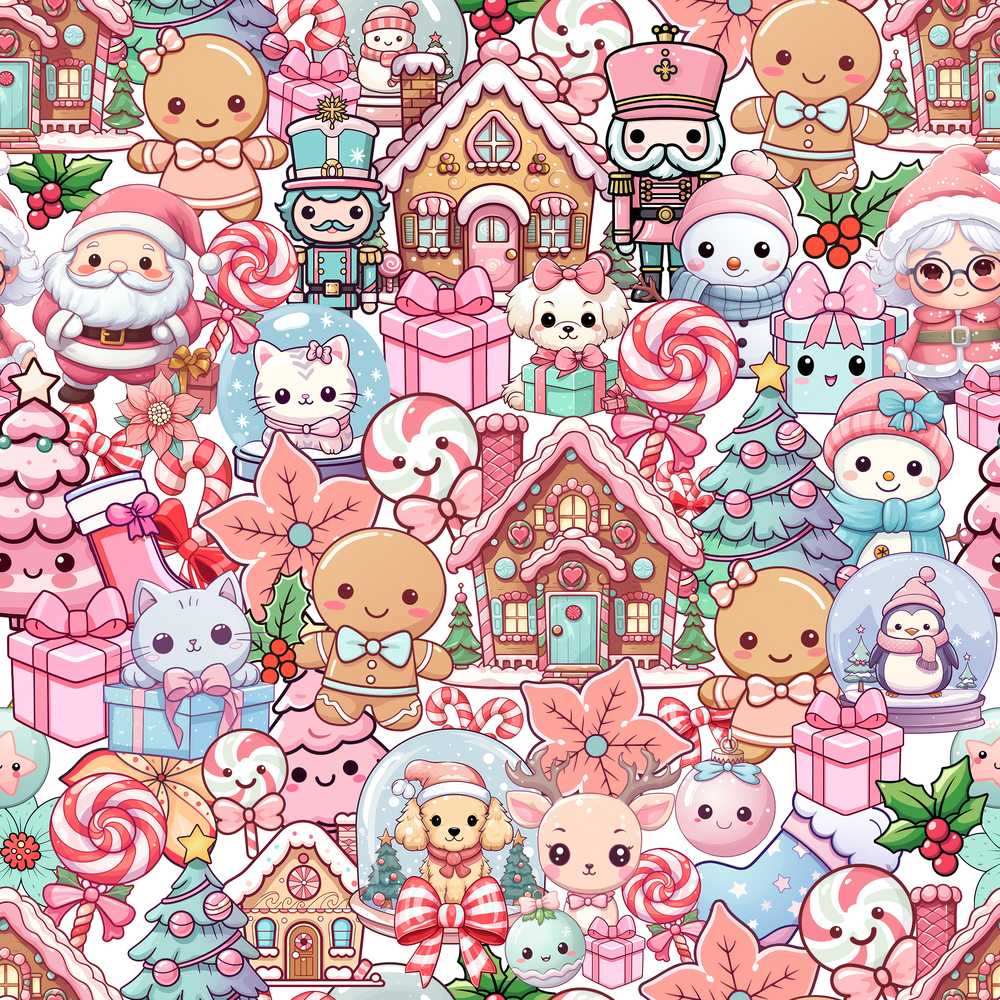 Cute Kawaii Christmas Gingerbread Candy Characters Soft White