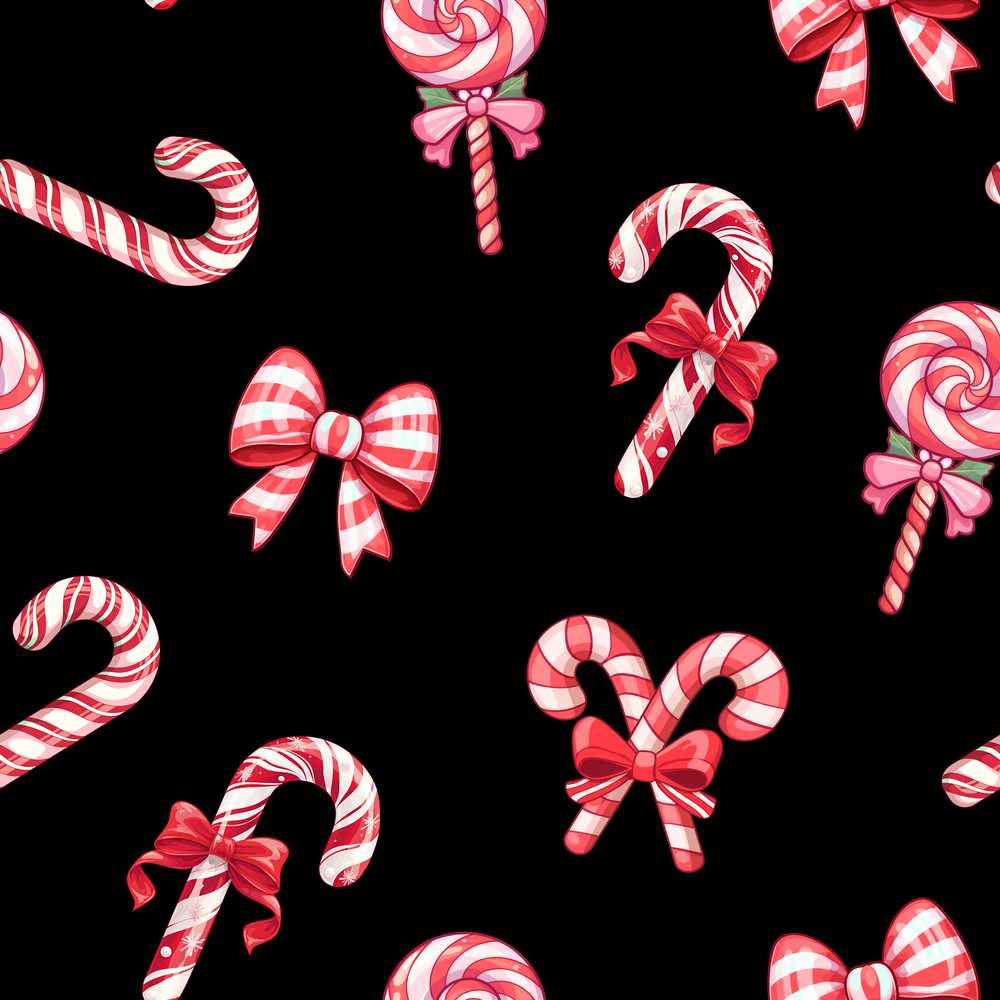 Cute Christmas Candy Cane Ribbon Bow Black Background