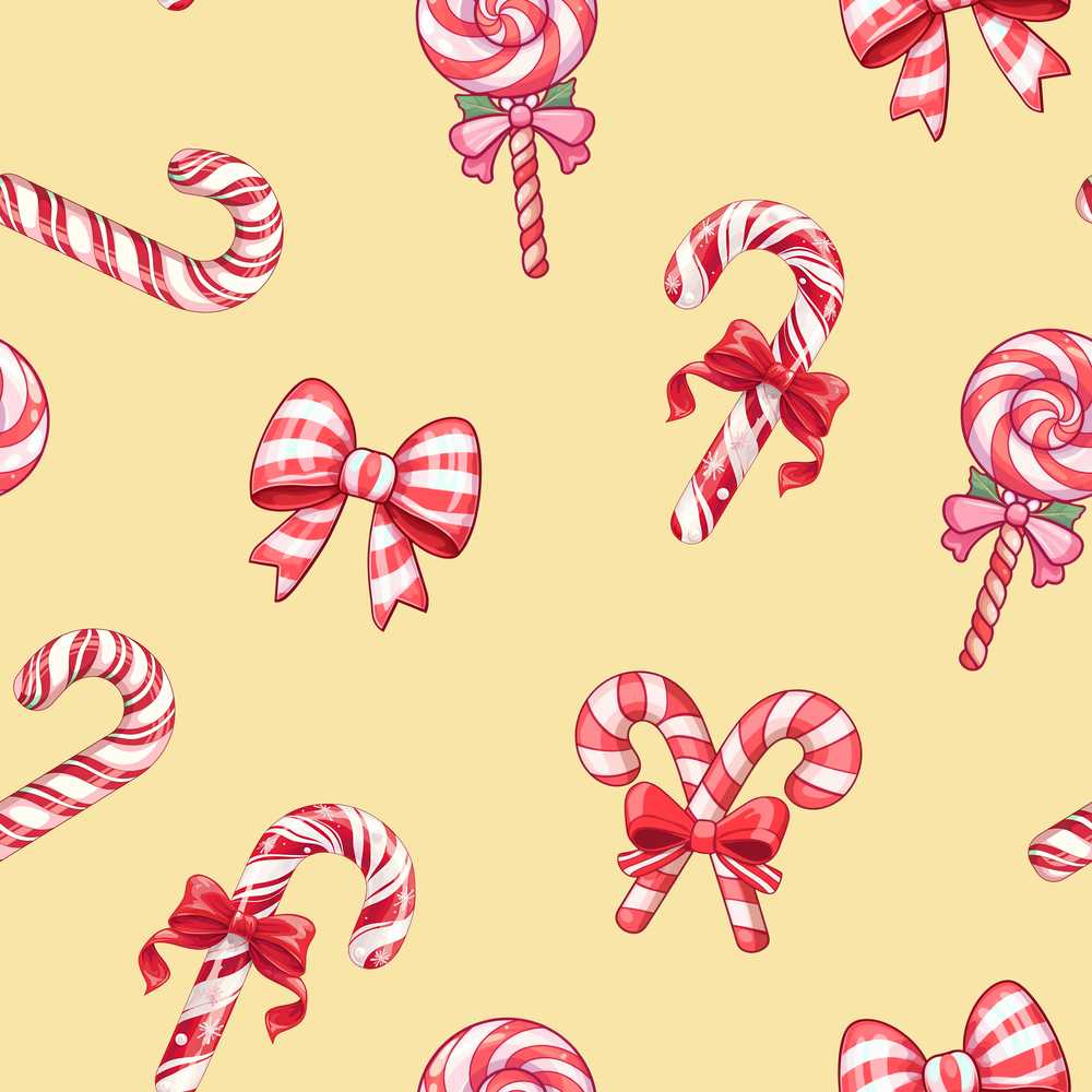 Cute Christmas Candy Cane Ribbon Bow Warm Yellow
