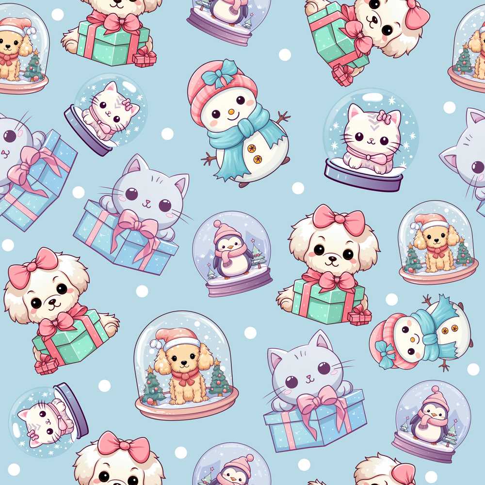 Cute Kawaii Christmas Pets Snow Globe Gift Pattern