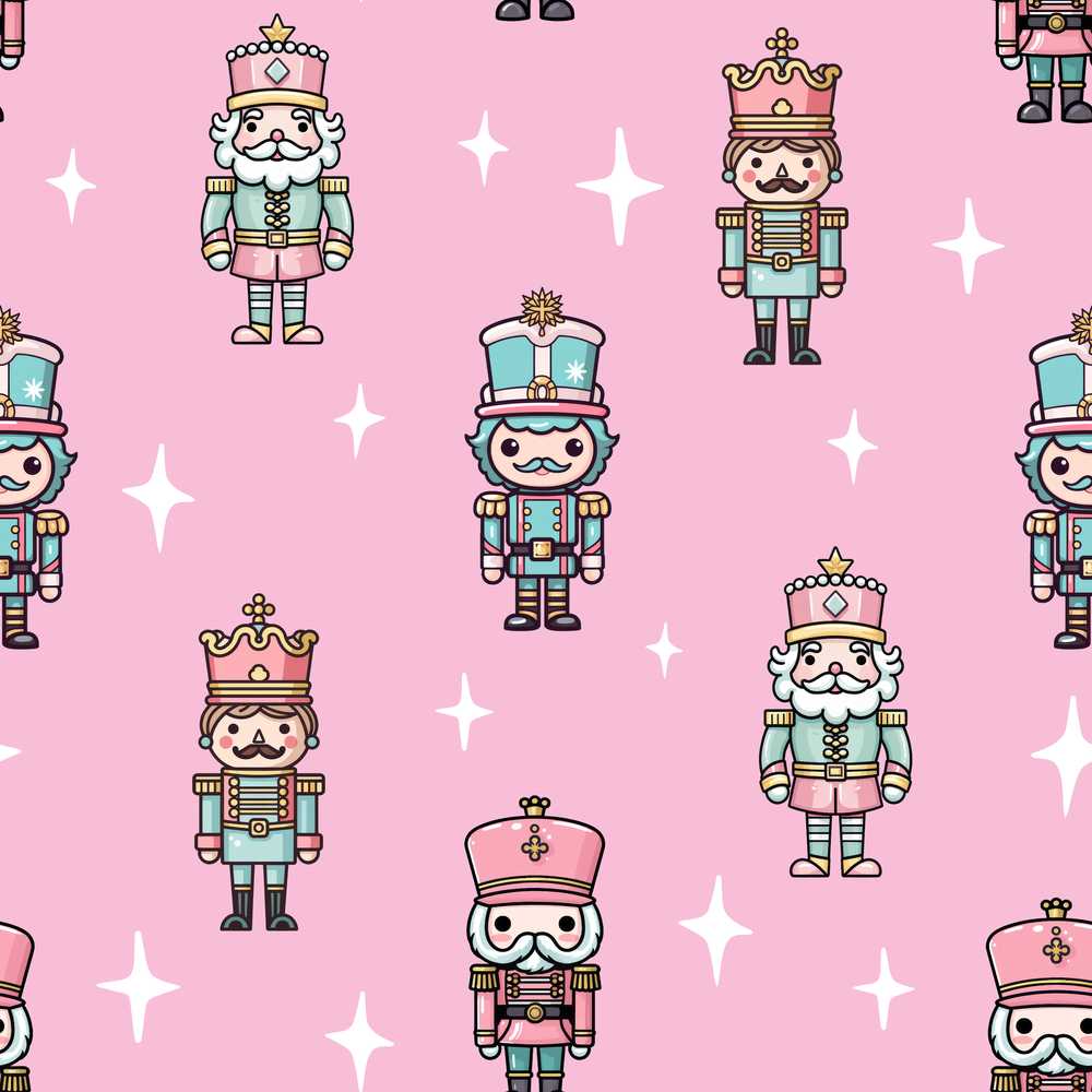 Cute Nutcracker Soldiers Pink Background Festive Christmas Holiday