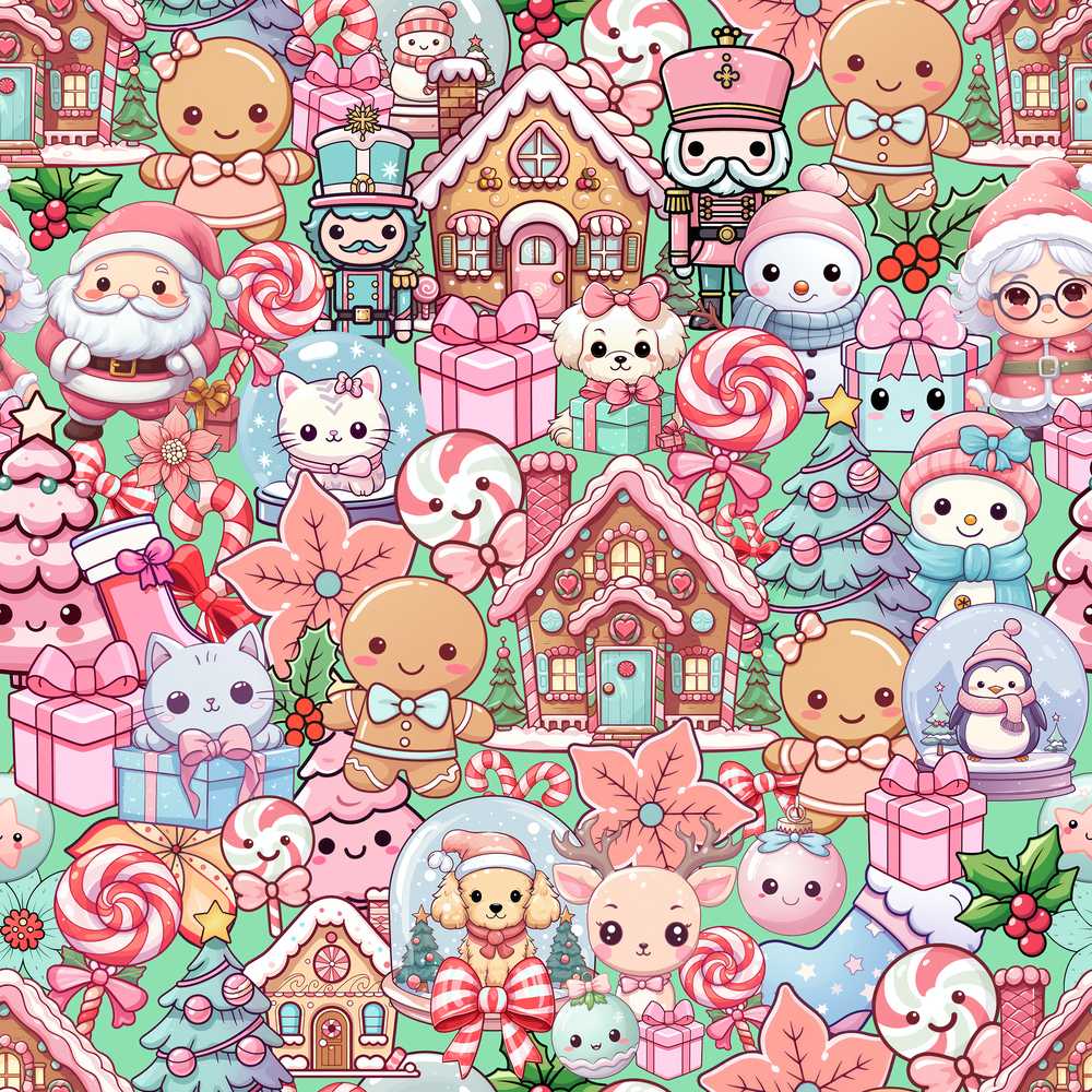 Cute Christmas Gingerbread Candy Festive Green Background Holiday