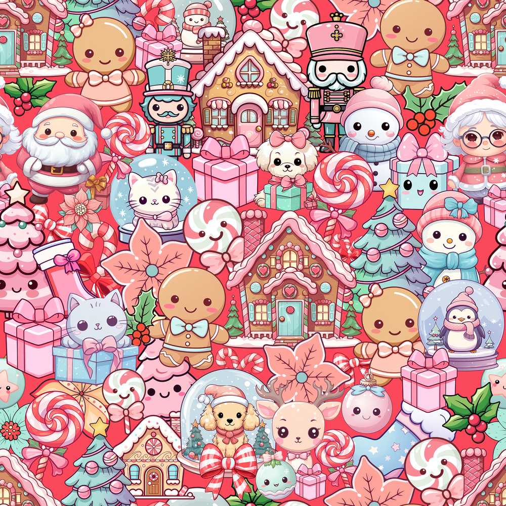 Cute Christmas Gingerbread Candy Bright Red Background Festive