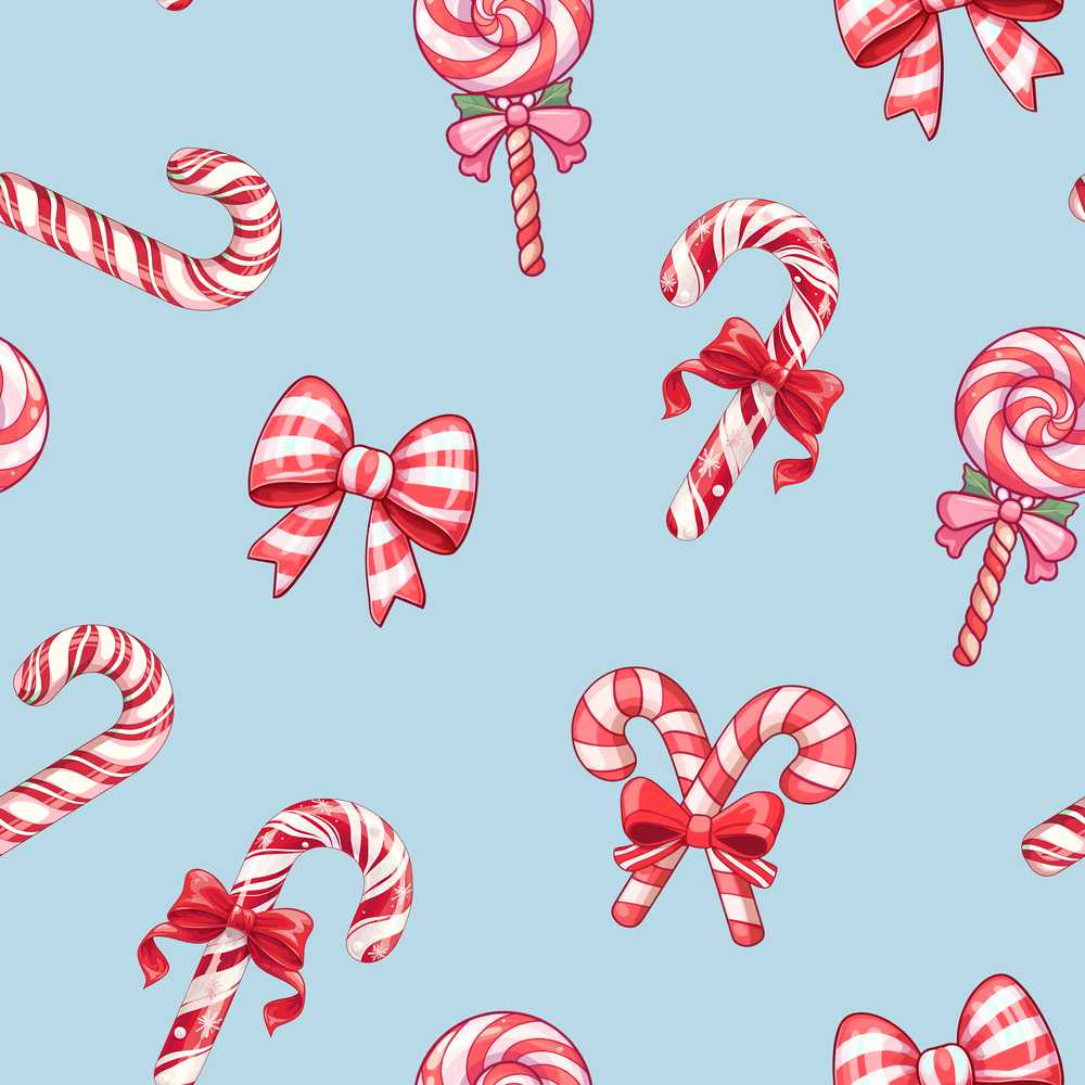 Cute Candy Cane Bows Light Blue Background Illustration