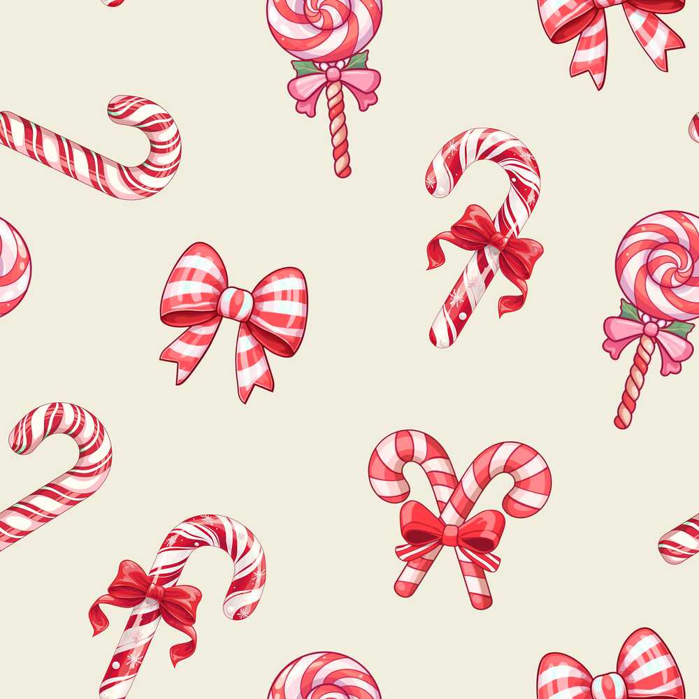 Cute Candy Cane Bows Soft Cream Background Illustration