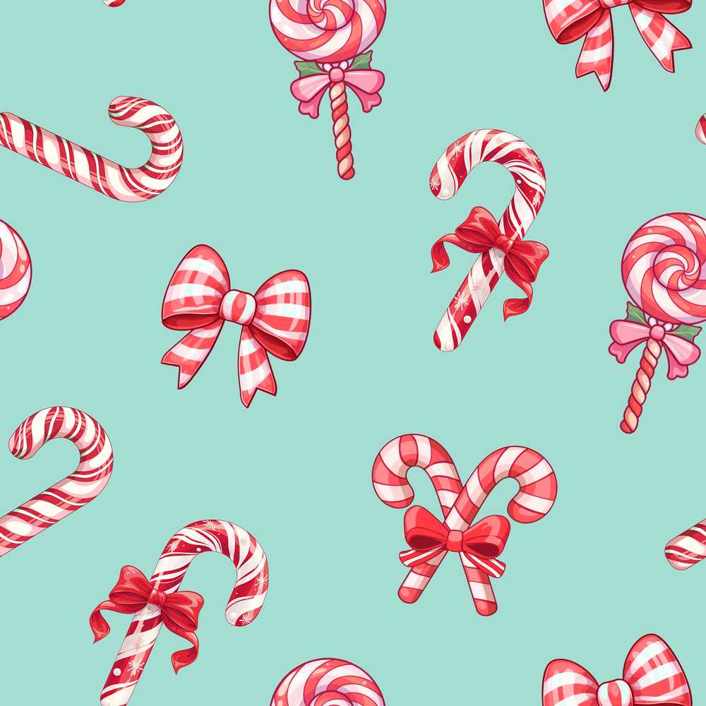 Cute Candy Cane Bows Mint Green Background Illustration