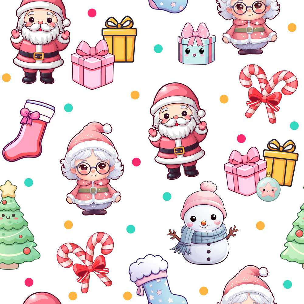 Cute Santa Snowman Gifts Candy Cane White Background