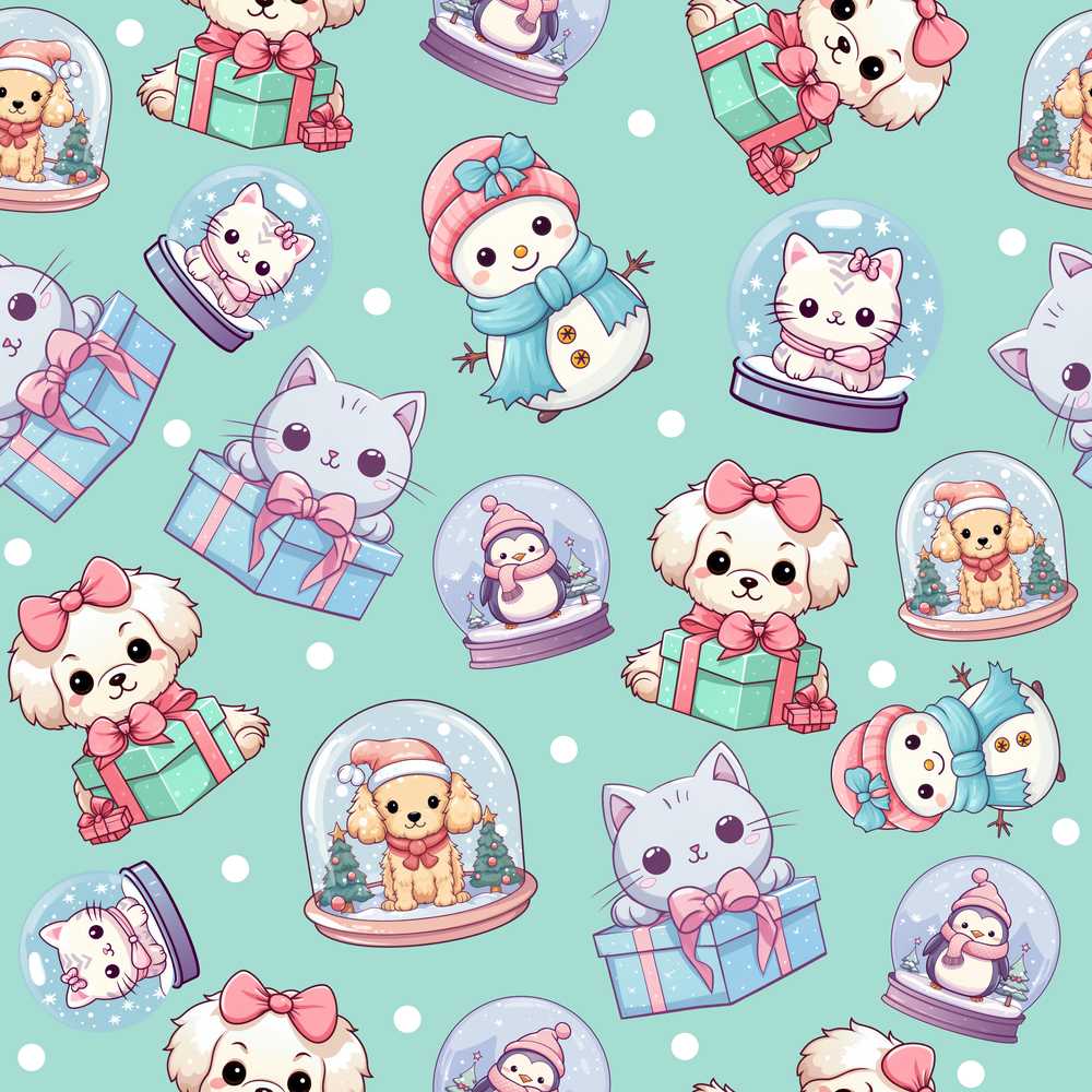 Cute Cute Kittens Puppies Snow Globes Teal Background