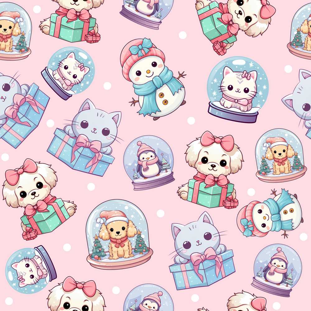 Cute Cute Kittens Puppies Snow Globes Pink Background