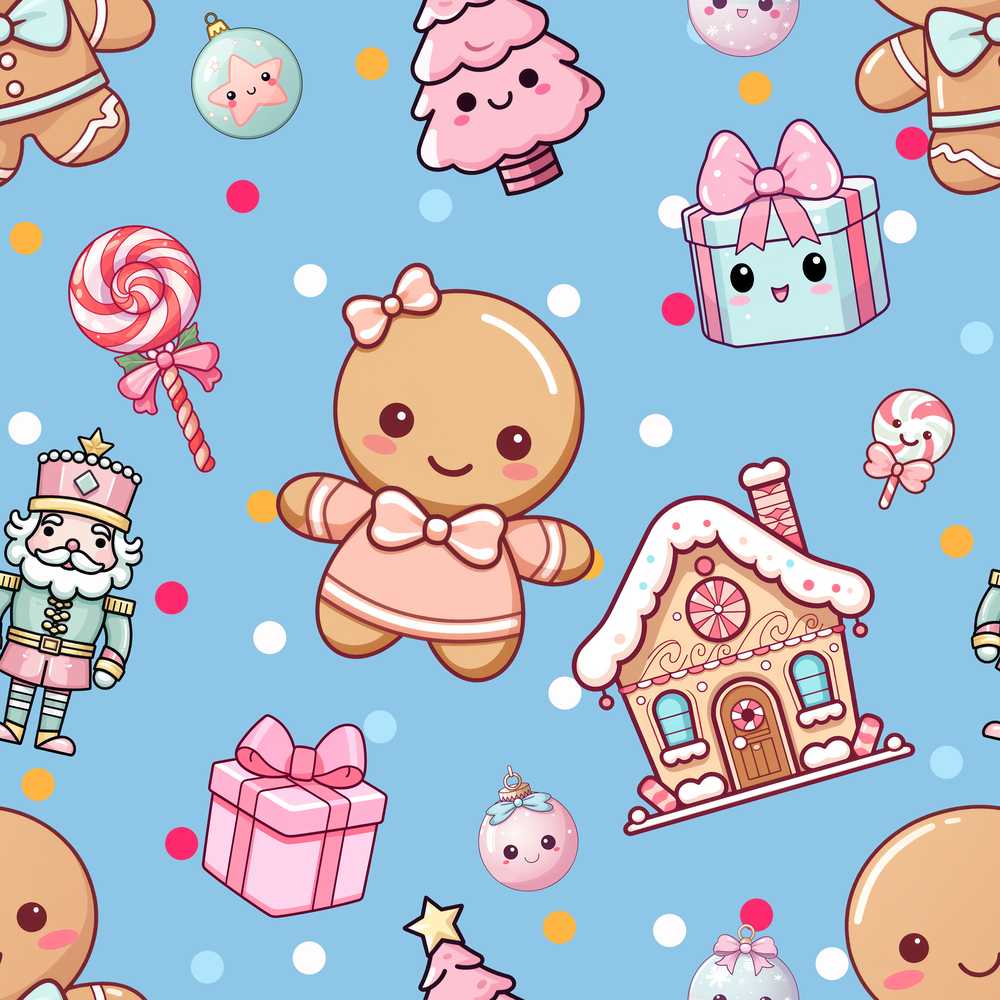 Cute Gingerbread Candy House Sweets Blue Background Illustration