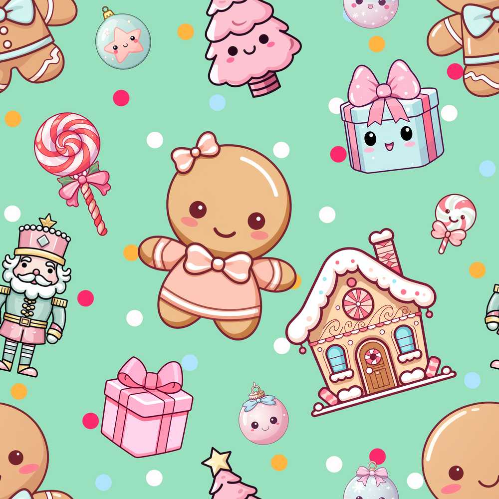 Cute Gingerbread Candy House Sweets Green Background Illustration