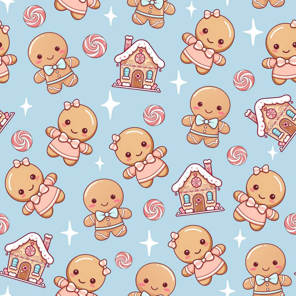 Cute Gingerbread Cookies Candy Stars Blue Background Illustration