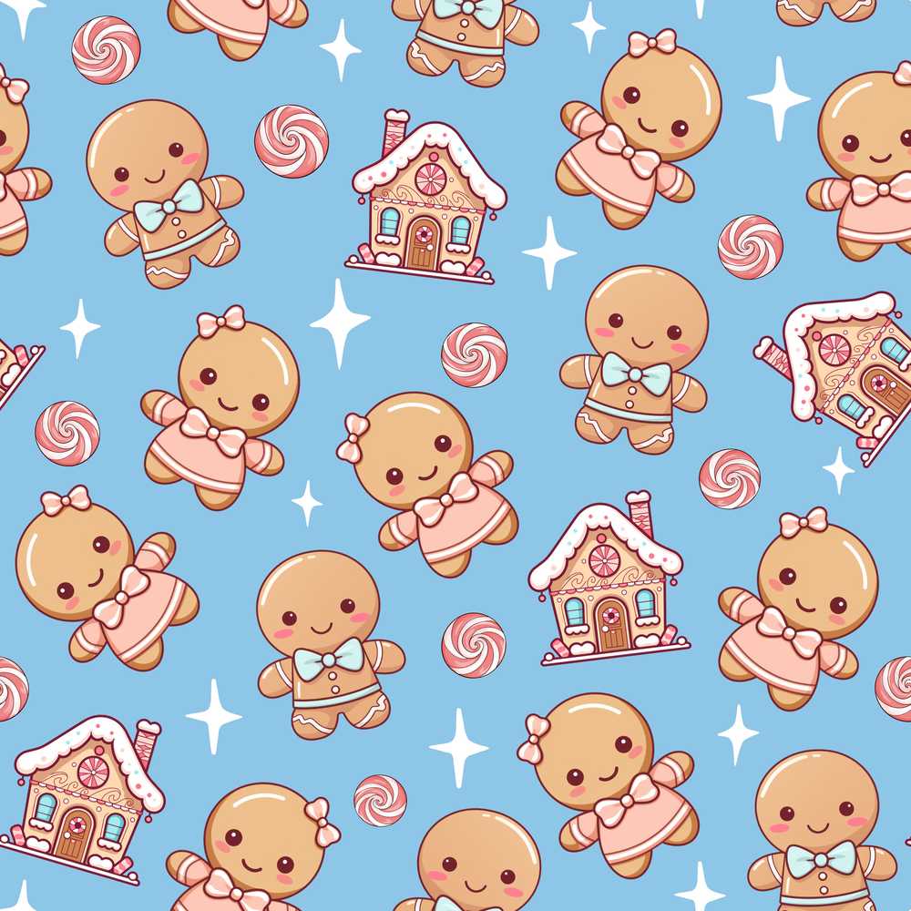 Cute Gingerbread Cookies Candy House Sweets Blue Background