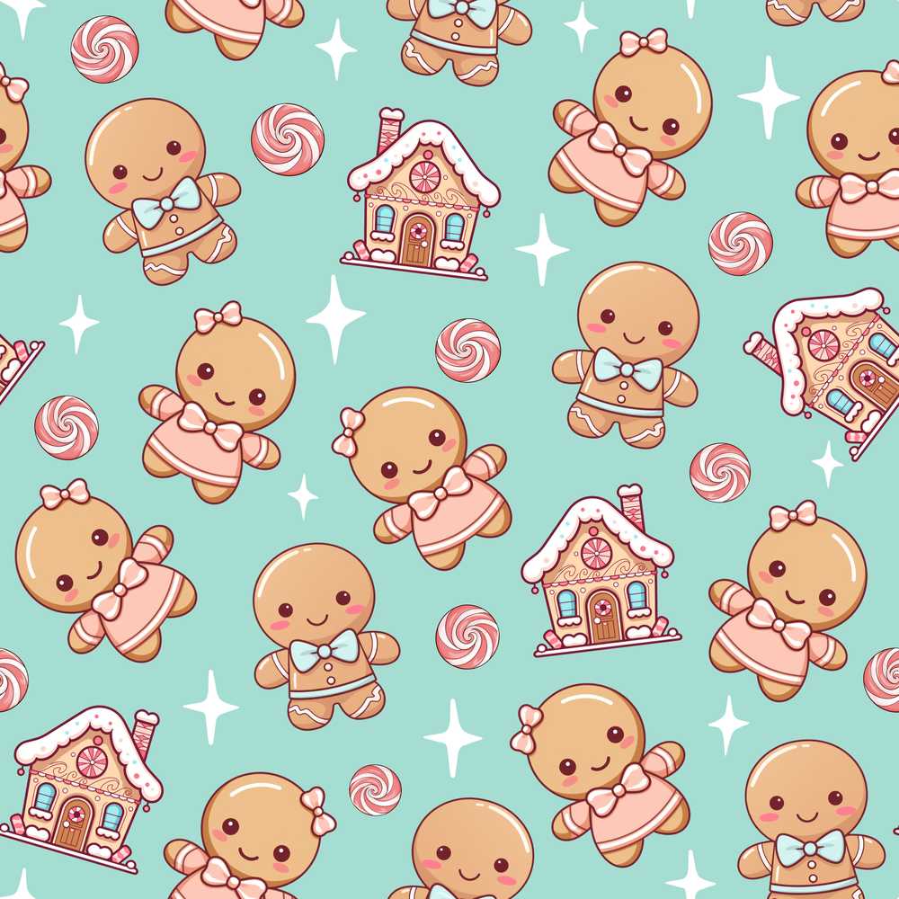 Cute Gingerbread Cookies Candy House Sweets Mint Background