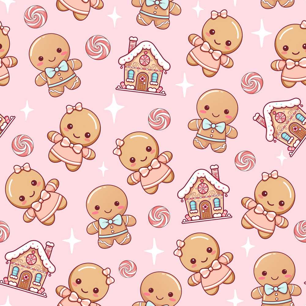Gingerbread Cookies Candy House Sweets Blush Pink Background