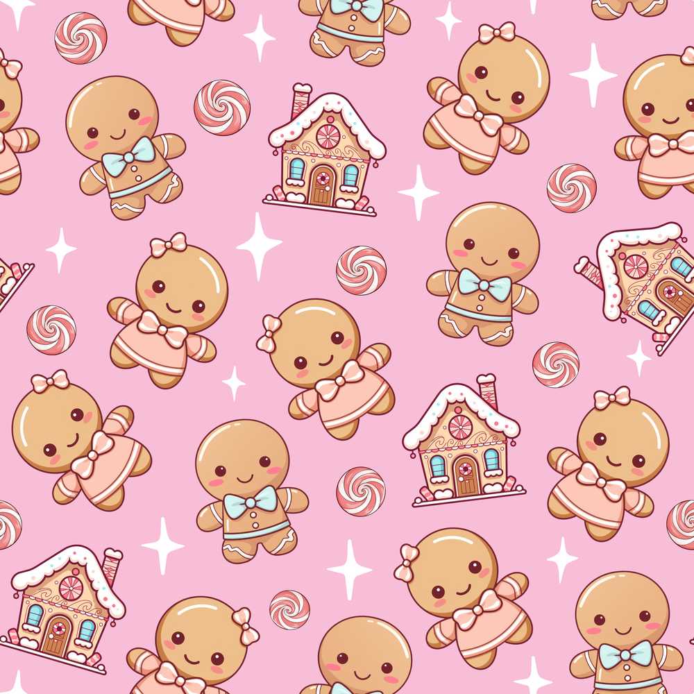 Gingerbread Cookies Candy House Sweets Soft Pink Background