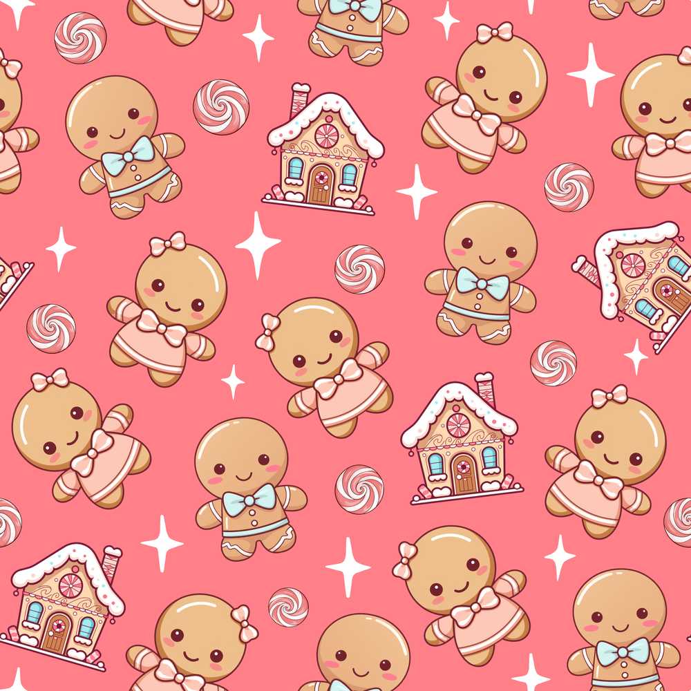 Cute Gingerbread Cookies Candy House Sweets Red Background