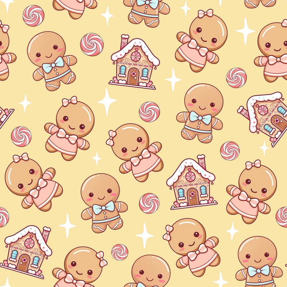Gingerbread Cookies Candy House Sweets Yellow Background Illustration