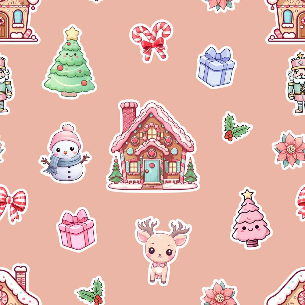 Christmas Gingerbread House Snowman Candy Peach Background Festive