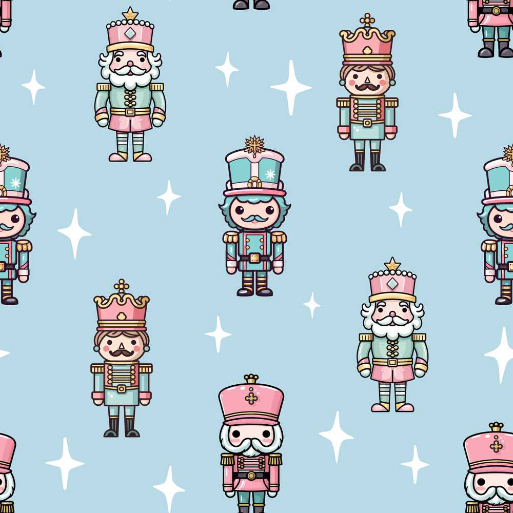 Nutcracker Soldiers Pastel Christmas Blue Background Festive Holiday