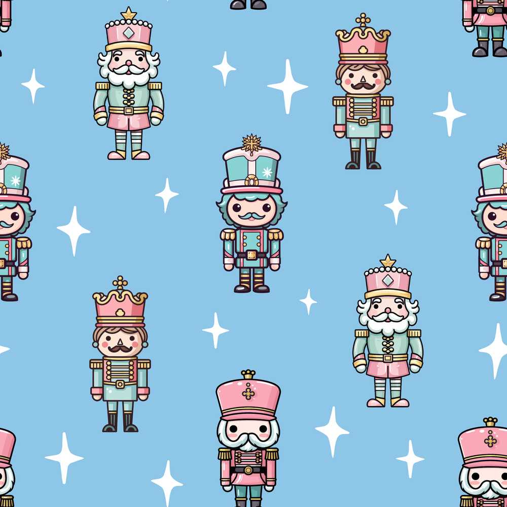 Nutcracker Soldiers Pastel Christmas Sky Blue Background Festive