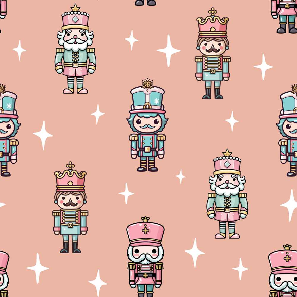 Nutcracker Soldiers Pastel Christmas Peach Background Festive Holiday