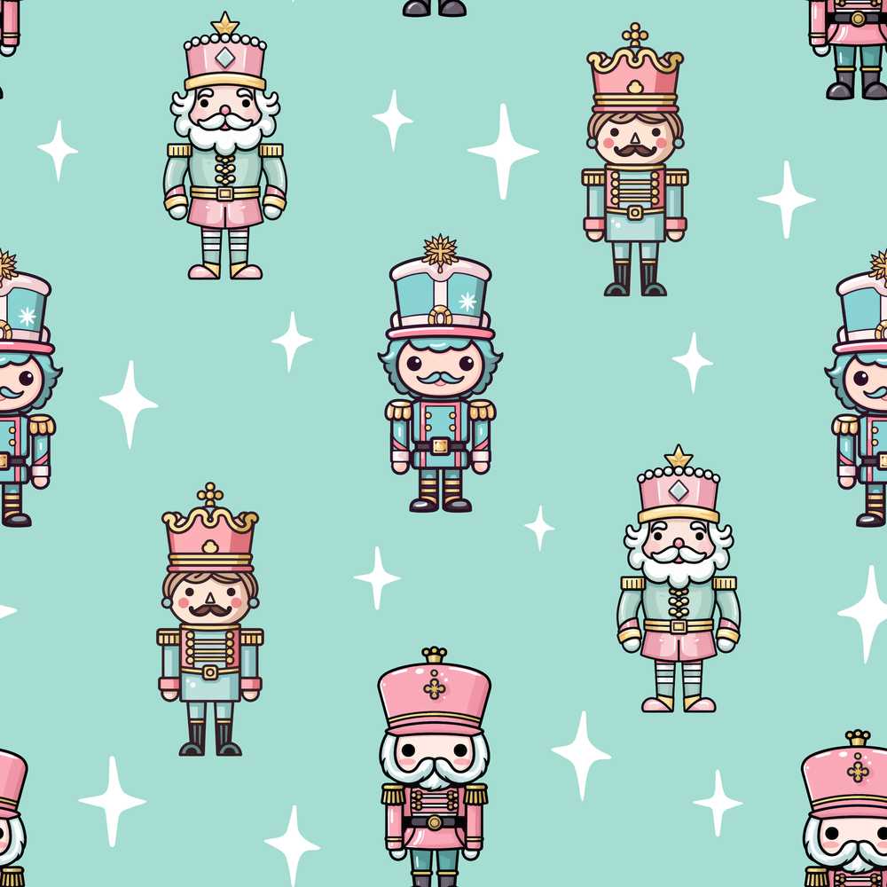 Nutcracker Soldiers Pastel Christmas Mint Background Festive Holiday