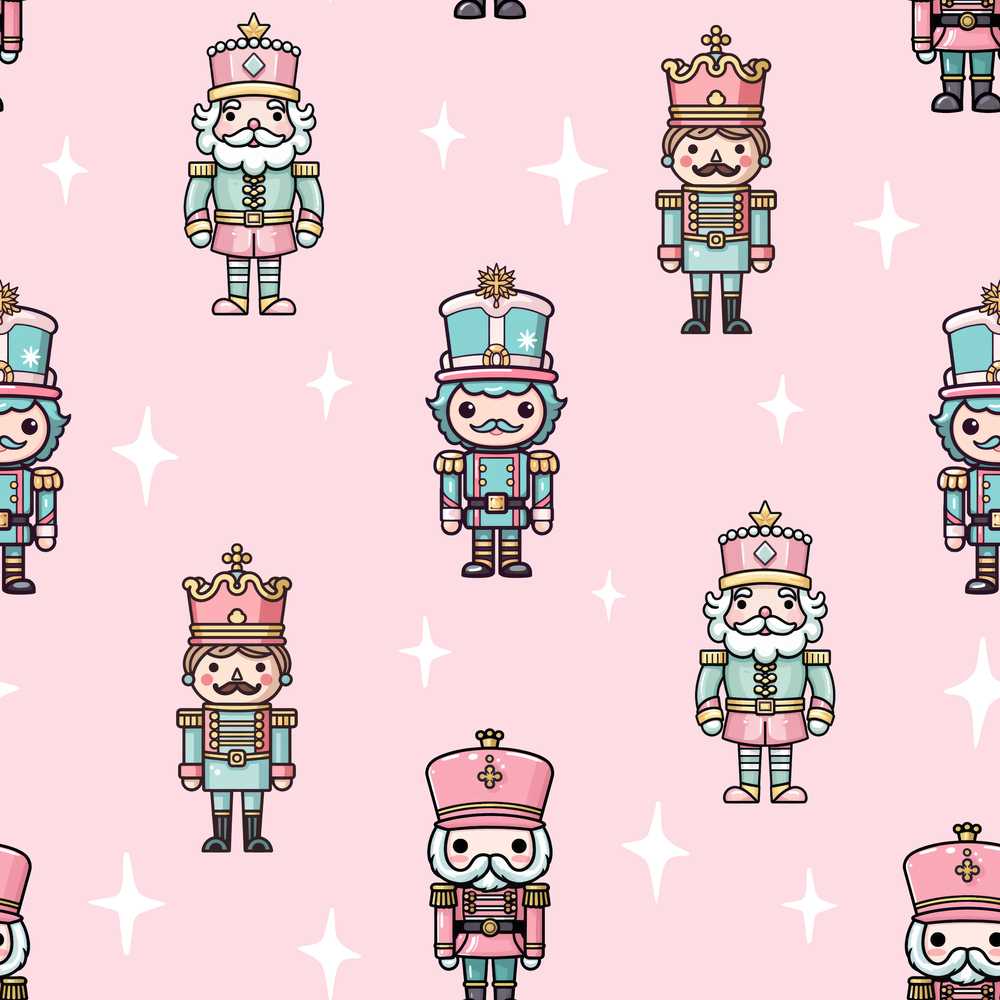 Nutcracker Soldiers Pastel Christmas Pink Background Festive Holiday