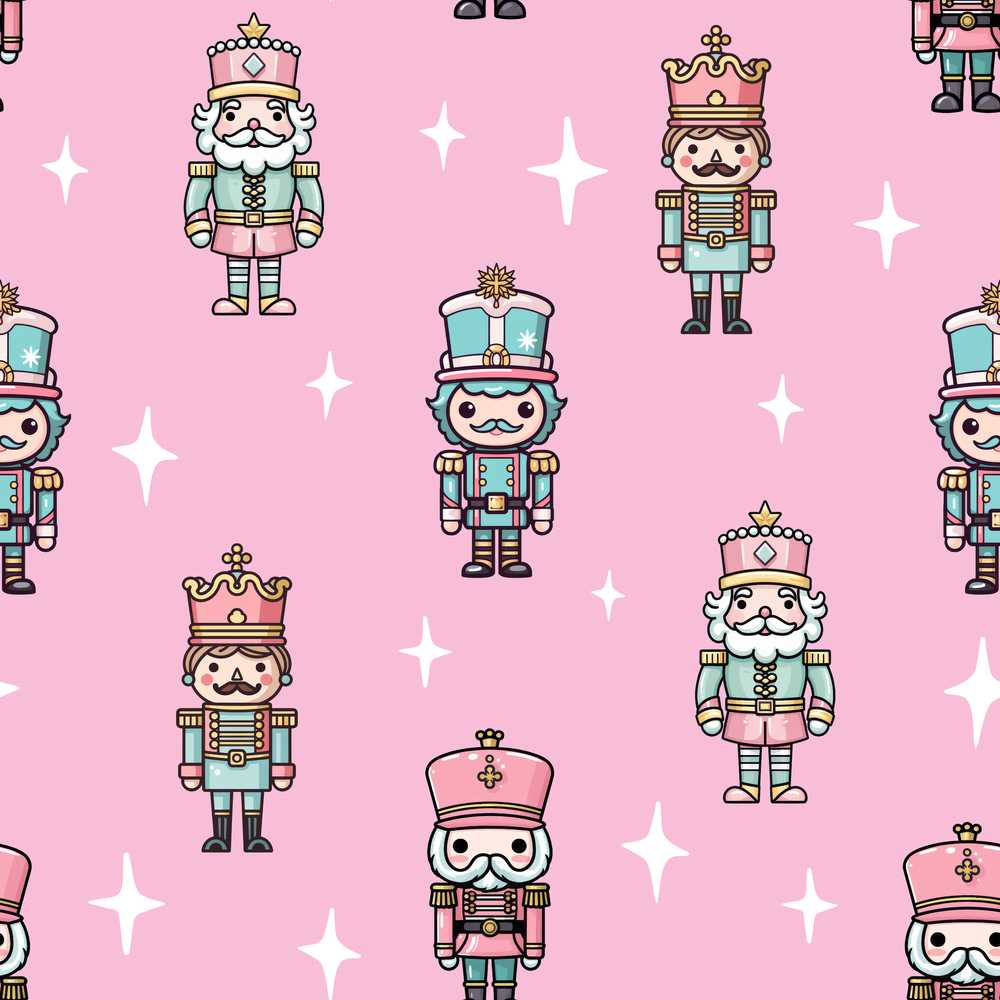 Nutcracker Soldiers Pastel Christmas Rose Background Wildflower Pattern Botanical